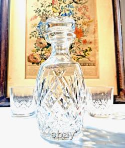 Waterford Lismore Crystal Decanter & 4 Double Old Fashioned Glasses Signed Irish