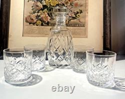 Waterford Lismore Crystal Decanter & 4 Double Old Fashioned Glasses Signed Irish
