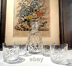 Waterford Lismore Crystal Decanter & 4 Double Old Fashioned Glasses Signed Irish