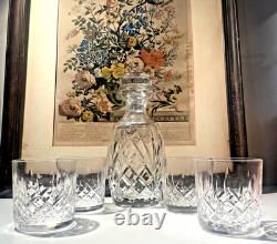 Waterford Lismore Crystal Decanter & 4 Double Old Fashioned Glasses Signed Irish