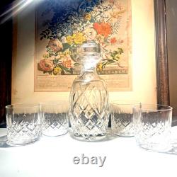 Waterford Lismore Crystal Decanter & 4 Double Old Fashioned Glasses Signed Irish