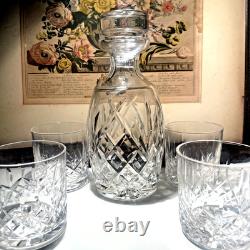 Waterford Lismore Crystal Decanter & 4 Double Old Fashioned Glasses Signed Irish