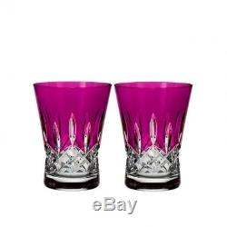 Waterford Lismore Crystal Pops Hot Pink Double Old Fashioned, Pair Newith Gift Box