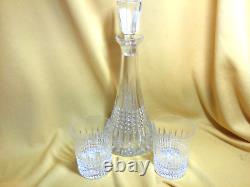 Waterford Lismore Diamond Decanter and 2 Double Old Fashioned Glasses