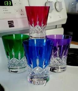 Waterford Lismore Pops 4 Double Old Fashioned Glasses Blue Green Purple & Pink