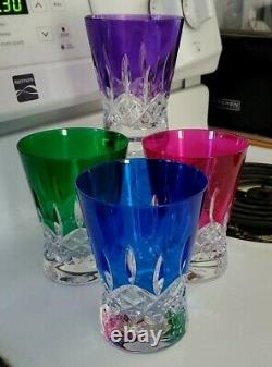 Waterford Lismore Pops 4 Double Old Fashioned Glasses Blue Green Purple & Pink