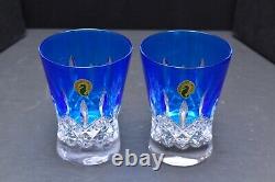Waterford Lismore Pops Cobalt Blue DOF Double Old Fashioned 2 Glasses Tumblers