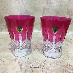 Waterford Lismore Pops Pink Double Old Fashioned Glasses, Pair 40019540 Nwt