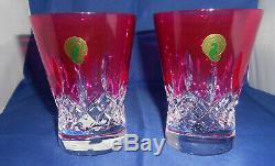 Waterford Lismore Pops Pink Double Old Fashioned Glasses Set 0f 2 New