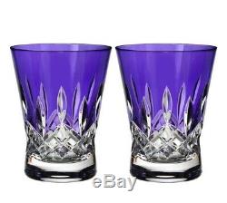 Waterford Lismore Pops Purple DOF Double Old Fashioned Glasses SET/2 New
