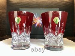 Waterford Lismore Pops Ruby Red Double Old Fashioned DOF Tumbler Pair BNIB