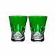 Waterford Lismore Pops Set of 2 Double Old Fashioned Glasses Emerald