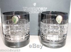 Waterford London Smoke DOF Double Old Fashioned Pair Grid Cut 40018765 New
