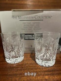 Waterford Millennium 2 Double Old Fashioned Happiness First Toast Glasses NIB