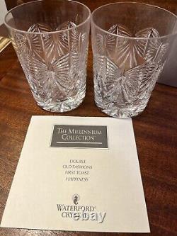 Waterford Millennium 2 Double Old Fashioned Happiness First Toast Glasses NIB