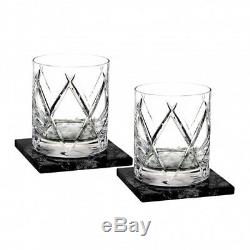 Waterford Olann Double Old Fashioned 12 oz pair, with Marble Coasters Set of 4