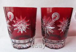 Waterford SNOWFLAKE Snow Crystals RUBY Red Whiskey Double Old Fashioned Lot 2