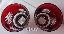 Waterford SNOWFLAKE Snow Crystals RUBY Red Whiskey Double Old Fashioned Lot 2