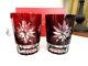 Waterford SNOW CRYSTALS Ruby Red Double Old Fashioned Glasses DOF PAIR NICE/BOX