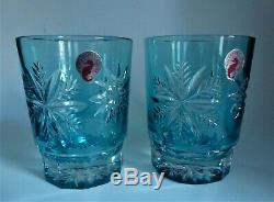 Waterford Snow Crystals Aqua Double Old Fashioned Glasses Set Of 2