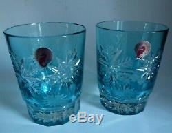 Waterford Snow Crystals Aqua Double Old Fashioned Glasses Set Of 2