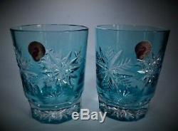 Waterford Snow Crystals Aqua Double Old Fashioned Glasses Set Of 2