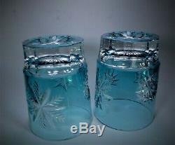 Waterford Snow Crystals Aqua Double Old Fashioned Glasses Set Of 2