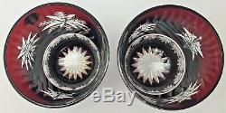 Waterford Snow Crystals Ruby Red Double Old Fashioned Glasses Pair Snowflakes