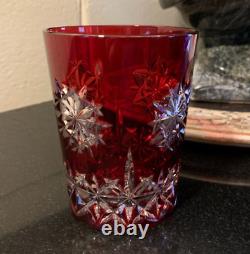 Waterford Snow Crystals Snowflake Ruby Red 4 1/2 Double Old Fashioned Glass