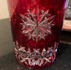 Waterford Snow Crystals Snowflake Ruby Red 4 1/2 Double Old Fashioned Glass