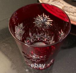 Waterford Snow Crystals Snowflake Ruby Red 4 1/2 Double Old Fashioned Glass