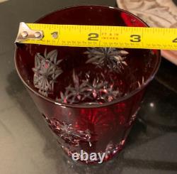 Waterford Snow Crystals Snowflake Ruby Red 4 1/2 Double Old Fashioned Glass