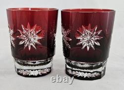 Waterford Snowflake Snow Crystals Ruby Red Whiskey Double Old-Fashioned Set of 2