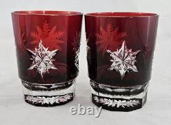 Waterford Snowflake Snow Crystals Ruby Red Whiskey Double Old-Fashioned Set of 2