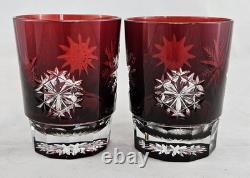 Waterford Snowflake Snow Crystals Ruby Red Whiskey Double Old-Fashioned Set of 2