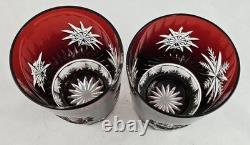 Waterford Snowflake Snow Crystals Ruby Red Whiskey Double Old-Fashioned Set of 2