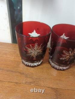 Waterford Snowflake Snow Crystals Ruby Whiskey Double Old Fashion Glasses Set 4