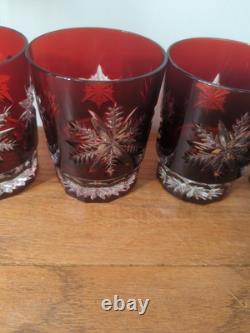 Waterford Snowflake Snow Crystals Ruby Whiskey Double Old Fashion Glasses Set 4