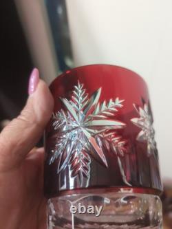 Waterford Snowflake Snow Crystals Ruby Whiskey Double Old Fashion Glasses Set 4