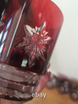 Waterford Snowflake Snow Crystals Ruby Whiskey Double Old Fashion Glasses Set 4