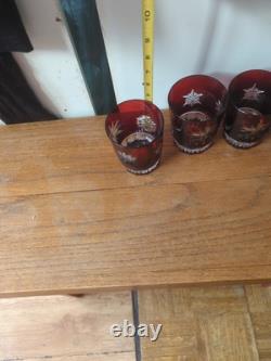 Waterford Snowflake Snow Crystals Ruby Whiskey Double Old Fashion Glasses Set 4