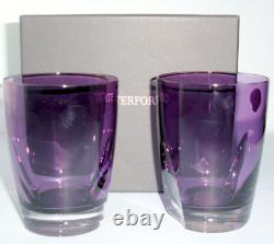 Waterford W Crystal Heather Purple Whiskey Tumbler DOF Glasses Pair 16 oz New