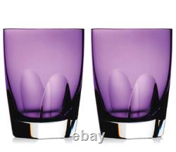 Waterford W Crystal Heather Purple Whiskey Tumbler DOF Glasses Pair 16 oz New