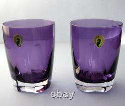 Waterford W Crystal Heather Purple Whiskey Tumbler DOF Glasses Pair 16 oz New