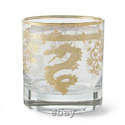Williams Sonoma Gold Dragon Double Old-Fashioned Glasses Set of 4 NEW