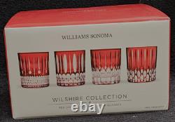 Williams Sonoma Jewel Cut Red Double Old Fashioned Glasses Set of 4 NEW SOLDOUT