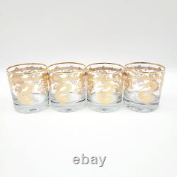 Williams Sonoma Lunar Gold Dragon Double Old Fashioned Glasses DOF Set of 4 NEW