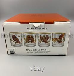 Williams Sonoma Owl Collection Double Old Fashioned Gold Rim Glasses S/4 #A312