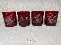 Williams Sonoma Red Pinecone Cut Double Old Fashioned Glasses Set of 4 EUC