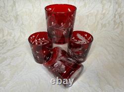 Williams Sonoma Red Pinecone Cut Double Old Fashioned Glasses Set of 4 EUC